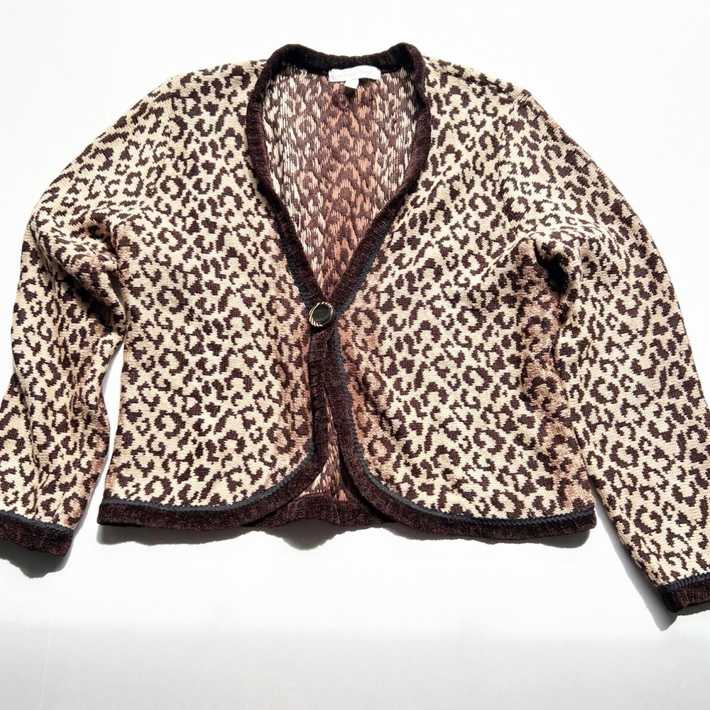 Northern Isles Cardigan Sweater Animal Print Leopard Cheetah L Wood Scandi